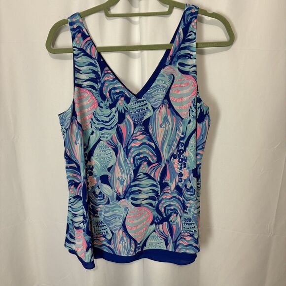 Lilly Pulitzer Florin Reversible Tank Twilight Blue Scale Up Sz M NWOT Preppy - Picture 2 of 7
